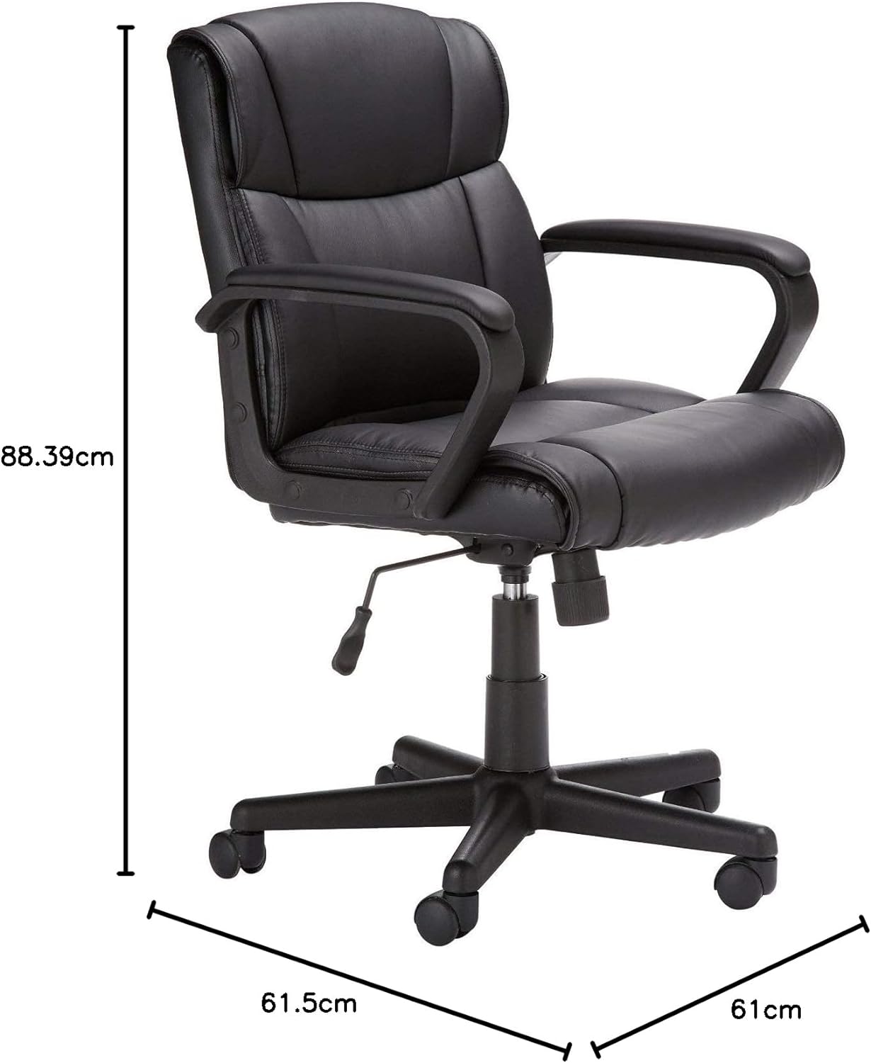 Amazon Basics Padded Office Desk Chair with Armrests, Adjustable Height/Tilt, 360-Degree Swivel, 124.7 kilograms Capacity, 61.46 x 60.96 x 88.39 centimeters, Black