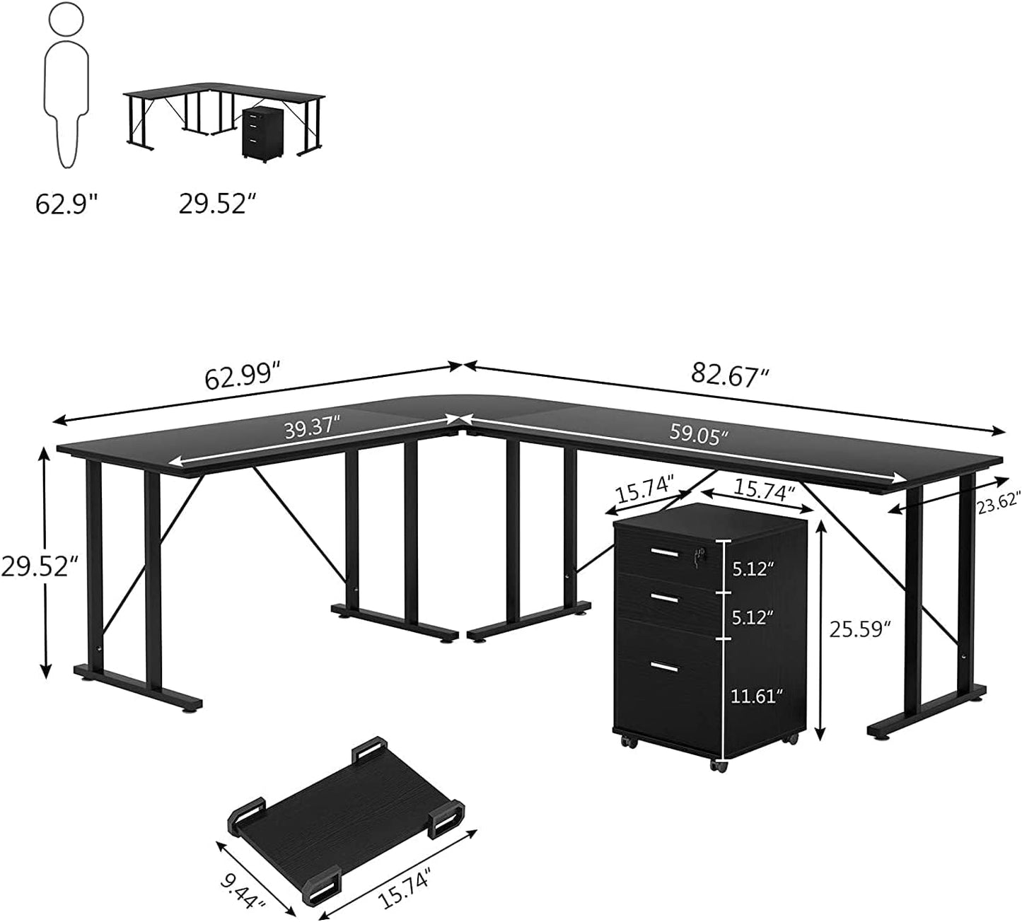 ROYAL POLAR Large L-Shaped Computer Desk with Shelves, Corner Desk, Home Office Writing Workstation with Storage