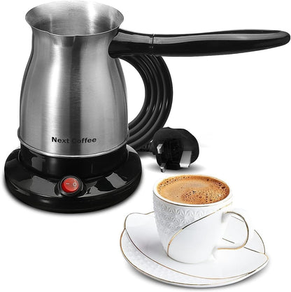 Electric Turkish Coffee Maker Machine 800W Pot Warmer Kettle Premium Quality Stainless Steel 600 ML,5 Cup Capacity Cool Handle,1 Year Warranty