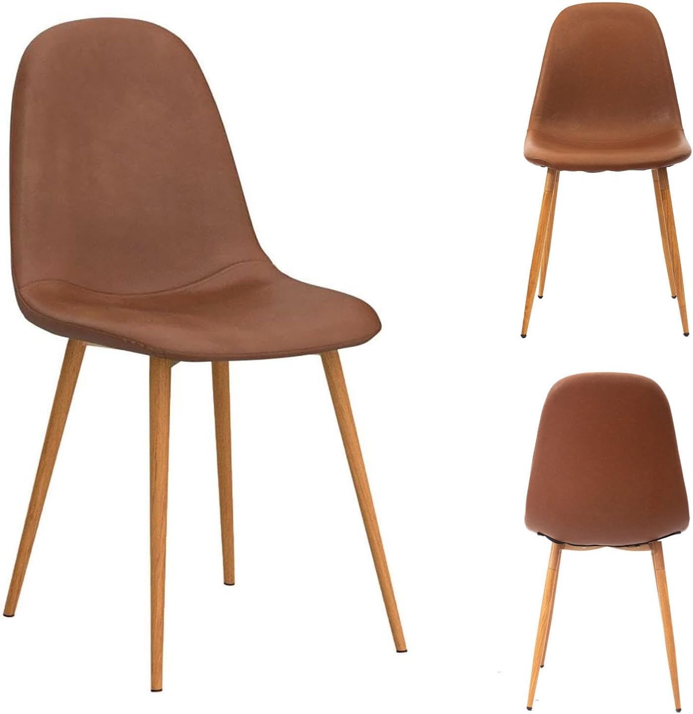 CangLong Washable PU Cushion Seat Back, Mid Century Metal Legs for Kitchen Dining Room Side Chair, 4 pcs pack, Brown 4