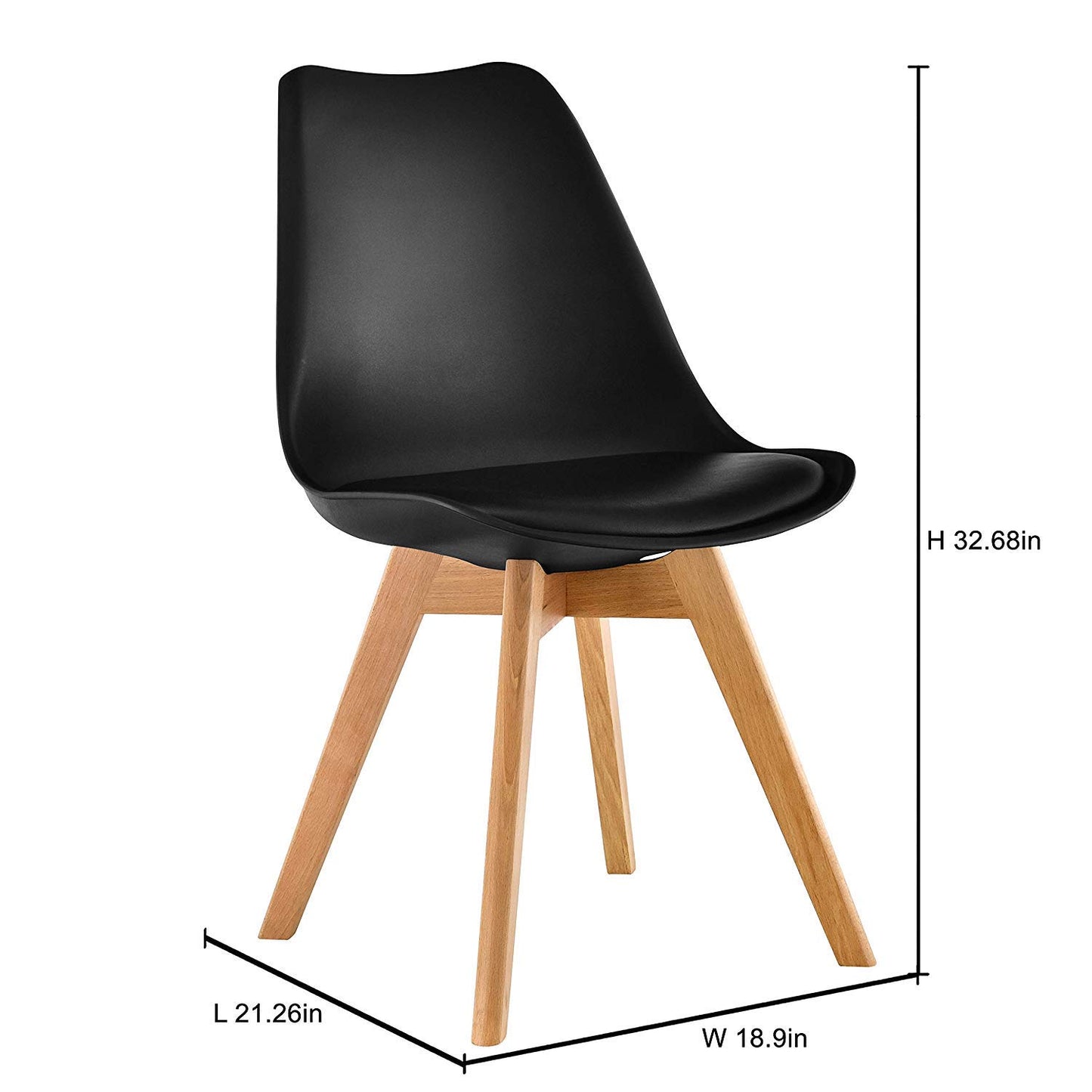 Mahmayi Eames Style Retro Cushion Dining Chair- Solid Wood Legs, ABS Plastic Seat, Durable & Lightweight- Perfect Blend of Style and Comfort for Modern Dining Spaces- Black