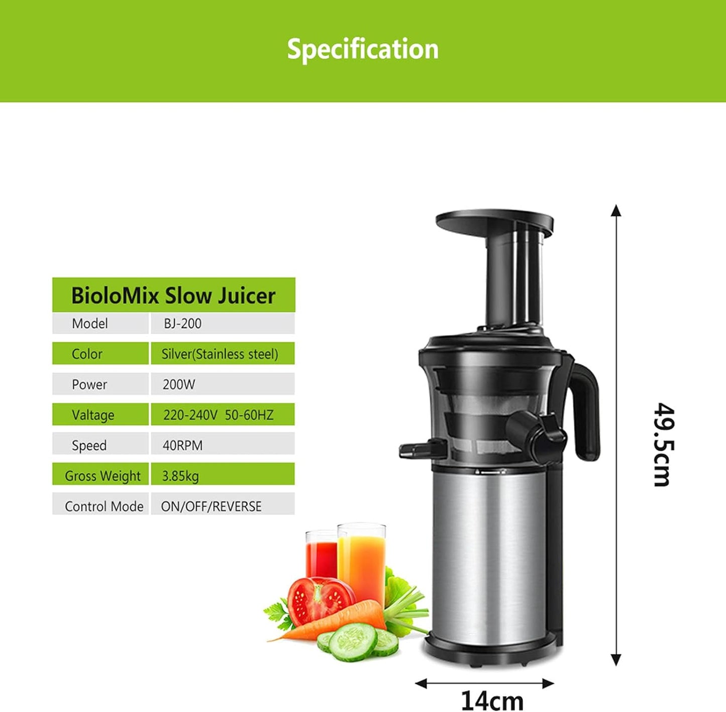 GZDZHP Slow Juicer Masticating Juicer Machine, Juicers for Fruit and Vegetable, Quiet Motor & Reverse Function, Cold Press Juicer Make Fresh Healthy Juice