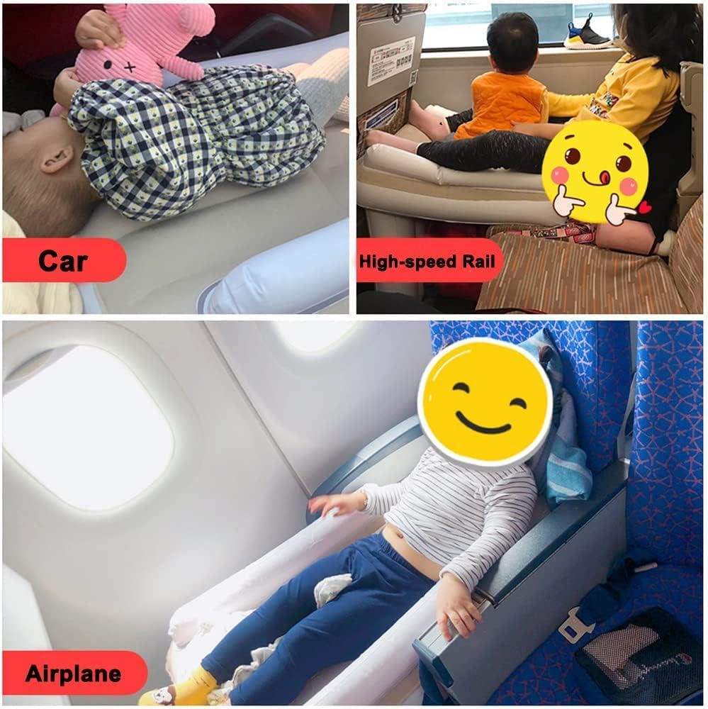 PFATURKHN Airplane Bed for Toddler,Inflatable Toddler Car Travel Bed,Airplane Footrest Seat Extender for Kids,Infant Airplane Bed Included Inflatable Travel Bed, Manual Inflatable Pump, Travel Bag