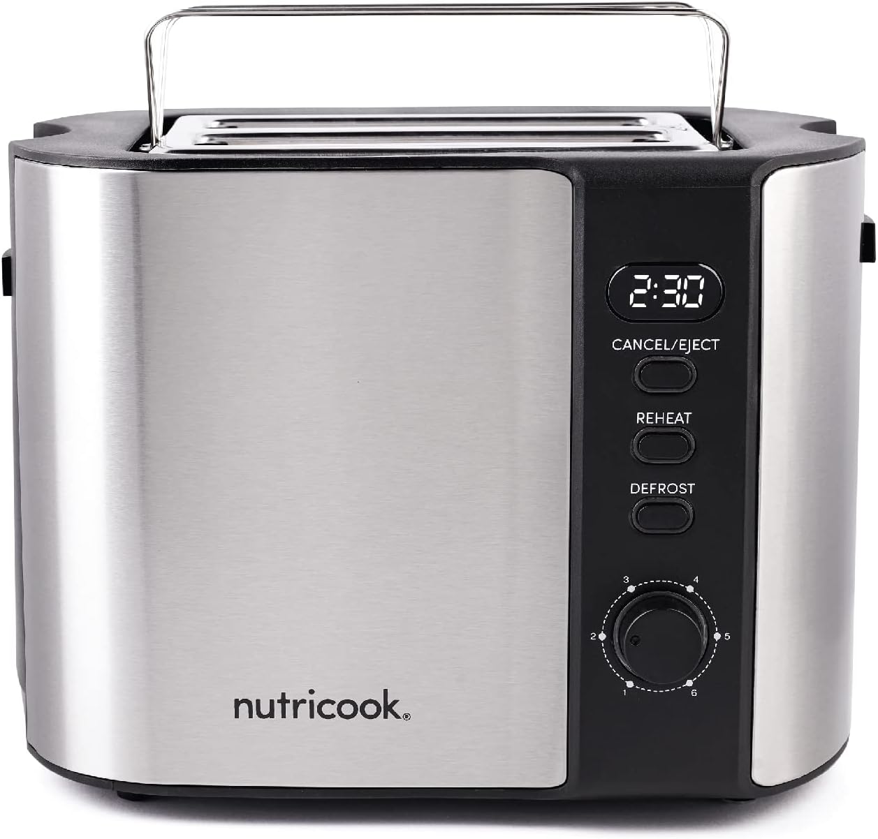 Nutricook Digital 4-Slice Toaster with LED Display, Stainless Steel Toaster with 2 Long & Extra Wide Slots, 6 Toasting Levels, Defrost|Reheat|Cancel,Removable CrumbTray,1500W,T104S, 2 year Warranty"