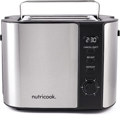 Nutricook Digital 4-Slice Toaster with LED Display, Stainless Steel Toaster with 2 Long & Extra Wide Slots, 6 Toasting Levels, Defrost|Reheat|Cancel,Removable CrumbTray,1500W,T104S, 2 year Warranty"