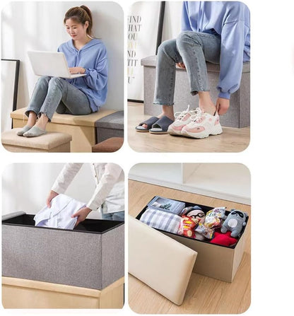 Packingoutlet Thickened Linen Storage Ottoman Bench, 76x38x38cm