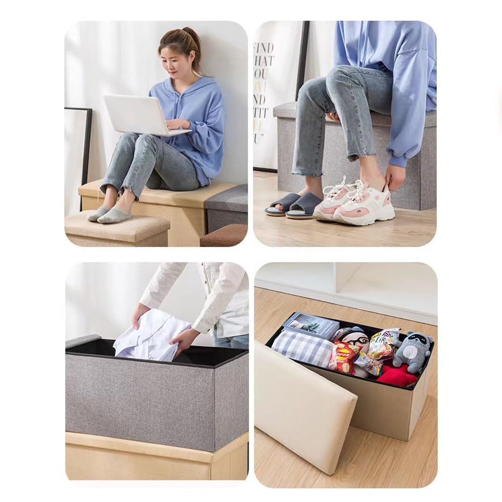 Packingoutlet Thickened Linen Storage Ottoman Bench, 76x38x38cm