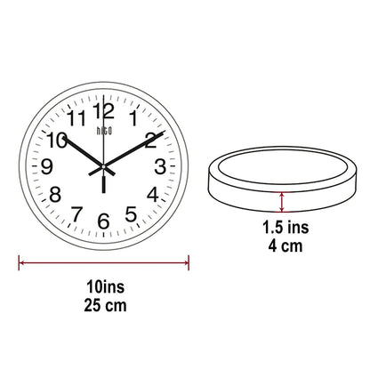 HITO 10” Silent Wall Clock Battery Operated Non Ticking Sweep Movement Glass Cover Silver Aluminum Frame, for Kitchen, Bedroom, Home Office, Living Room Decor (Black)