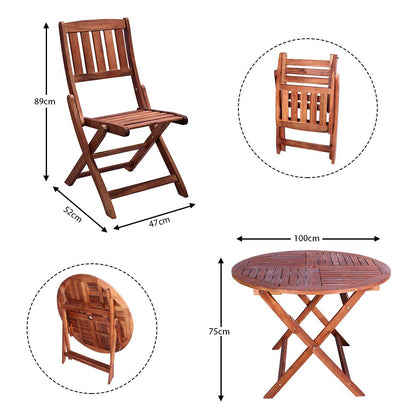 YAHOME 5Pcs Acacia Wood Round Wooden Patio Bistro Set - Outdoor Wood Chair And Table Set Dining Table Set For Garden Furniture Balcony Pool Side and Outdoor Area use Office Decor Set