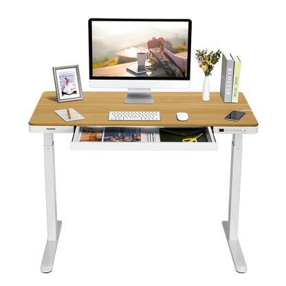 FLEXISPOT Electric Height Adjustable Standing Desk with Drawer 48 x 24 Inches Natural Desktop & Adjustable White Frame Quick Install Computer Workstation (USB Charge Ports, Memory Controller)