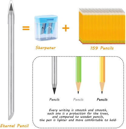 MAKINGTEC Metal Inkless Pencil, Infinity Pencil, Reusable Everlasting Pencil, Replaceable Nib Pencil, with 2 Replaceable Nib for Writing Drawing Students Home Office School Supplies (2PCS)