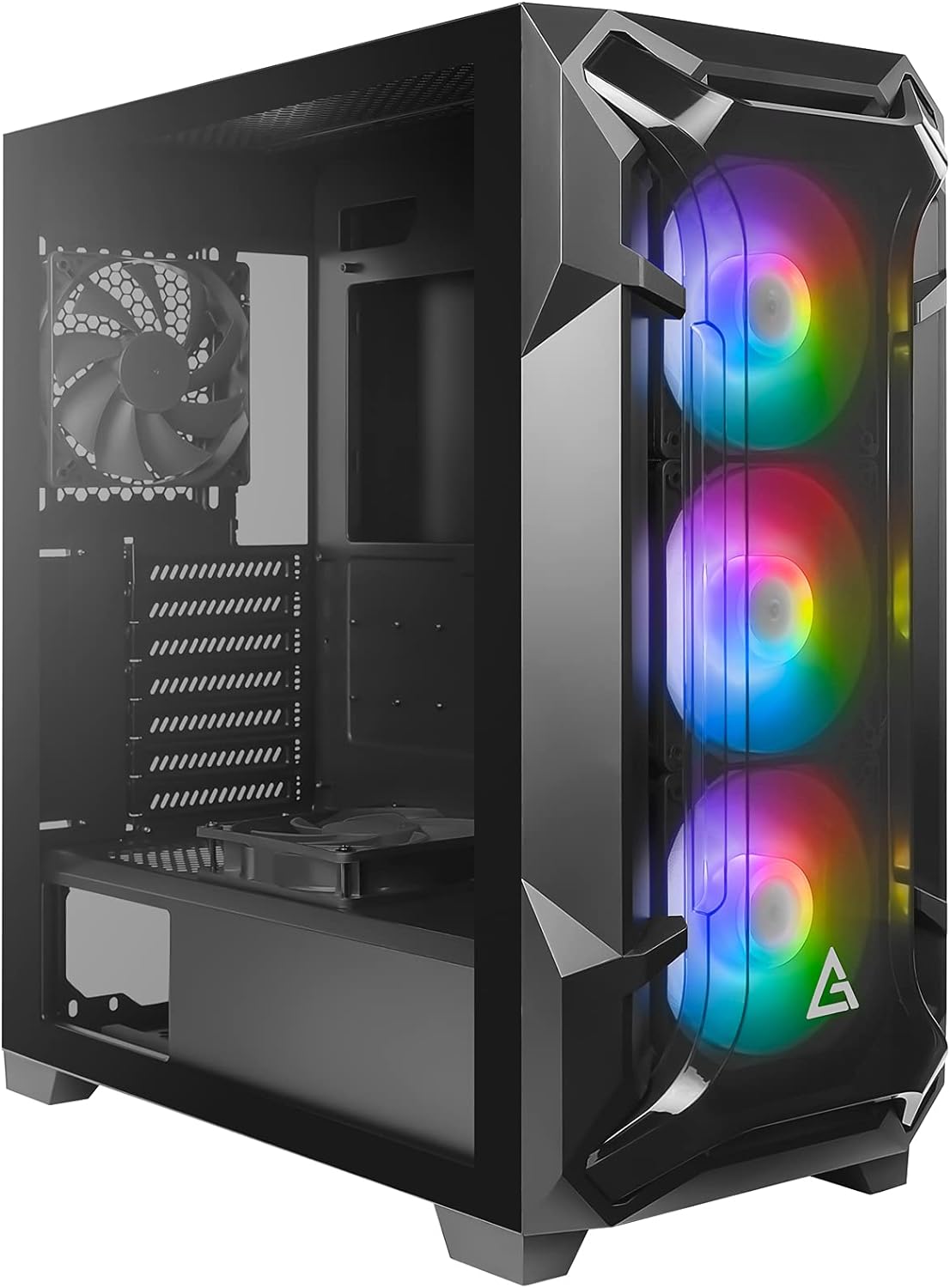 Antec Dark Phantom Dp502 Flux, Mid Tower Atx Gaming Case, Tempered Glass Side Panel, Swing Open Front Panel & Led Strips, F-Lux Platform, 3 X 120 Mm Argb, 1 X 120 Mm Reverse & 1 X 120 Mm Fans Included