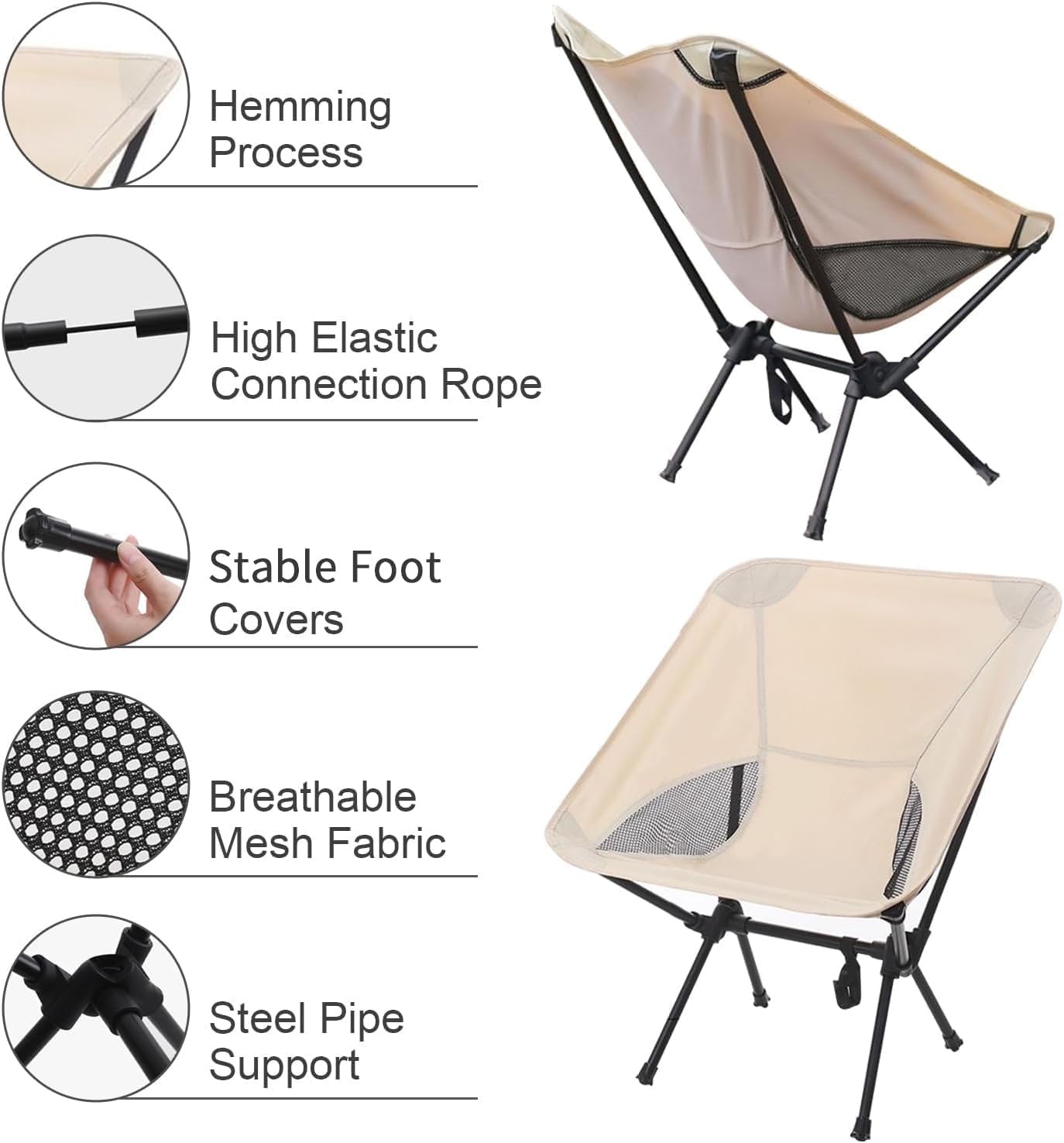 Portable Camping Chairs 2 Pack, Lightweight Foldable Chair, Backpacking Chairs,The 3rd Gen Folding Chairs, Compact Lightweight for Backpacking Hiking, Heavy Duty, with 2 Side Pockets