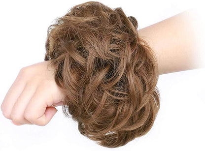 MORICA 1PCS Messy Hair Bun Hair Scrunchies Extension Curly Wavy Messy Synthetic Chignon for Women (12AH613(Light Golden Brown & Lightest Blonde))