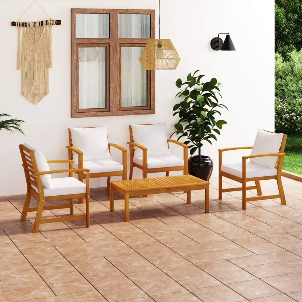 vidaXL Solid Wood Acacia Garden Lounge Set 5 Piece with Cushion Patio Outdoor Lawn Yard Terrace Balcony Wooden Seat Seating Sitting Chair Furniture