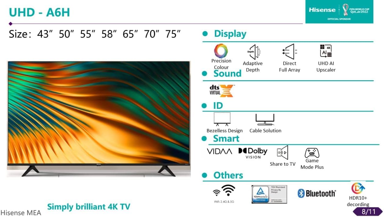 Hisense 43 Inch TV 2K FHD Smart TV With Dolby Vision HDR DTS Virtual X & WiFi - 43A4HD (2022-23)