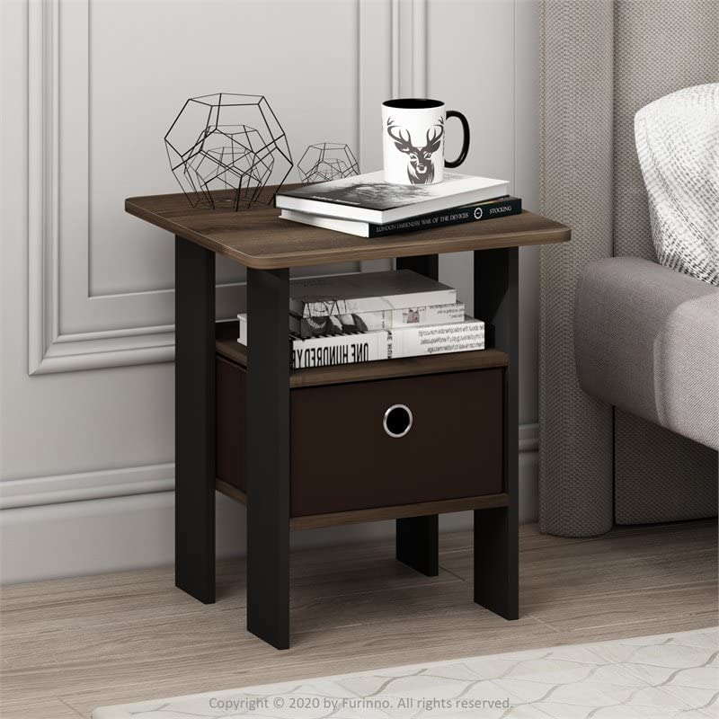 Furinno Andrey End Table/Side Table/Night Stand/Bedside Table with Bin Drawer, Dark Walnut, Andrey, 11157DWN, 1 Pack