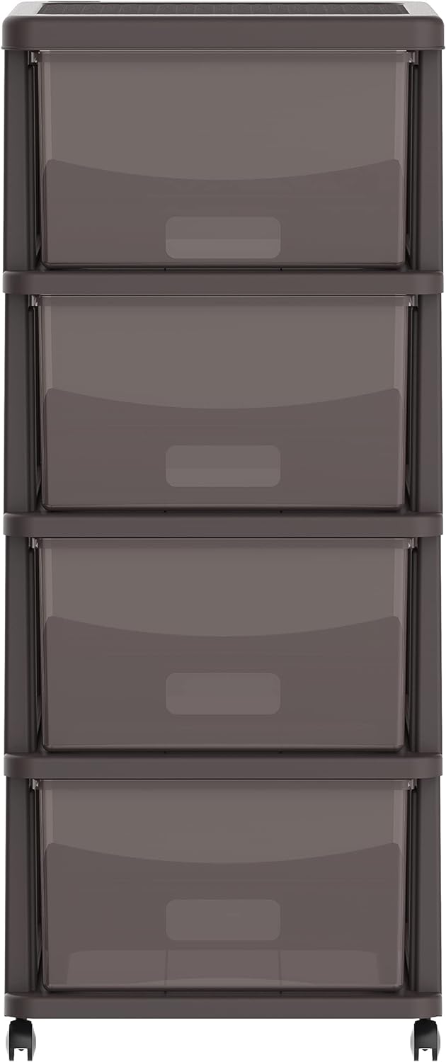 Cosmoplast Cedarattan 4 Tiers Storage Cabinet With Wheels, Grey With Translucent Drawers