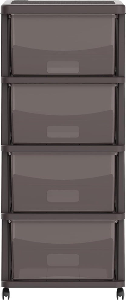 Cosmoplast Cedarattan 4 Tiers Storage Cabinet With Wheels, Grey With Translucent Drawers