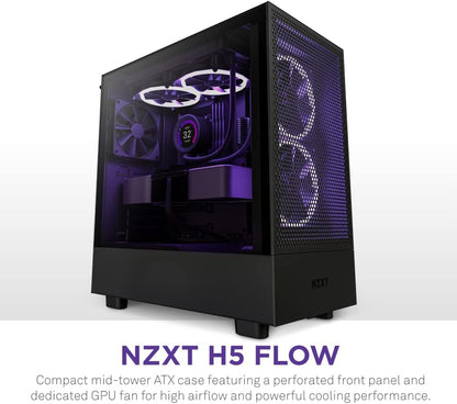 NZXT H5 Flow Compact ATX Mid-Tower PC Gaming Case – High Airflow Perforated Front Panel – Tempered Glass Side Panel – Cable Management – 2 x 120mm Fans Included – 280mm Radiator Support – White