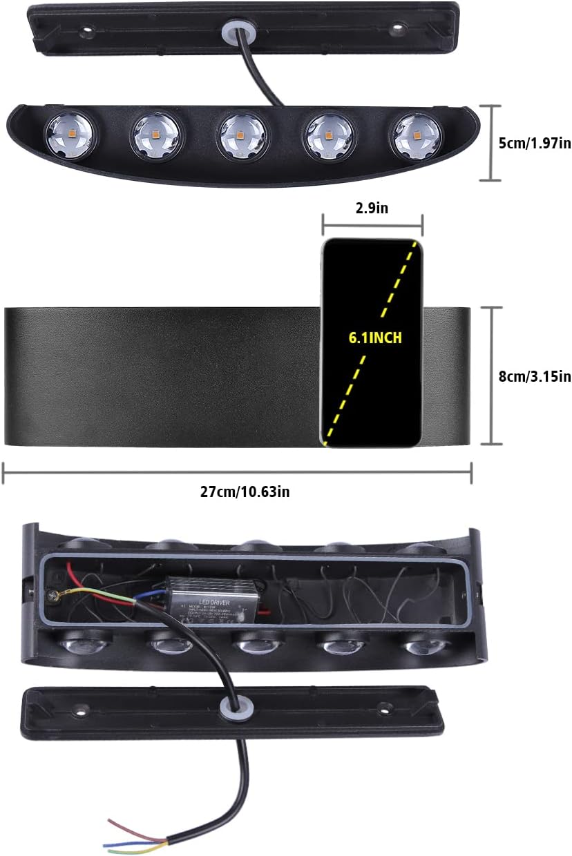 CANMEIJIA Up and Down Lights Outdoor,3000K 10W IP65 Waterproof Up and Down Wall Lights Black Outdoor Wall Lights,LED Wall Light Bathroom Wall Light Aluminium for Garden,Bedroom,Hallway,Stairs