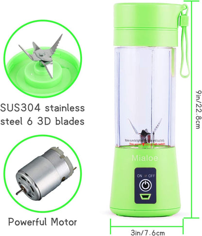 Portable 6 Blades in 3D Juicer Cup,Updated Version Rechargeable Juice Blender Magnetic Secure Switch Electric Fruit Mixer for Superb Mixing 380ml (blue), Large