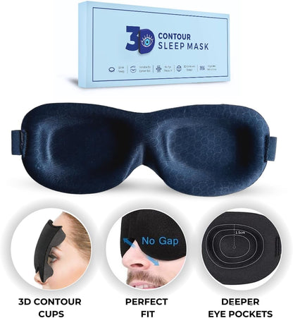 Samadhaan 3D Contoured Sleep Mask, Deep Orbit, Ultra Light Weight & Comfortable Sleeping Mask, 3D Sleep Mask for Eyelash Extensions with Velcro Closure, Concave Molded Night Sleep Mask,Blue