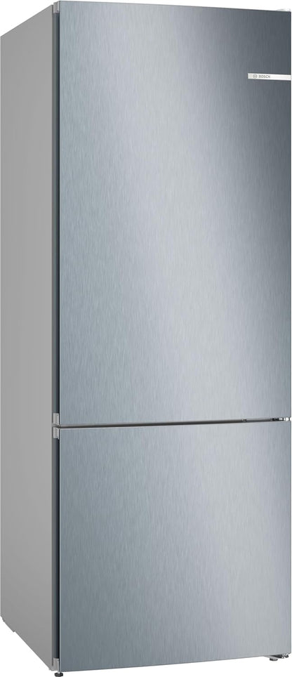 Bosch Series 4 Free-Standing Refrigerator with Freezer at bottom 186 x 70 cm Stainless steel look, VitaFresh,LED light, KGN55VL21M, 1 Year Manufacturer Warranty