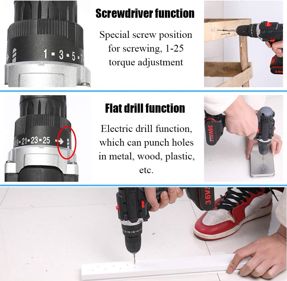 21V Multifunctional Electric Impact Cordless Drill High-power Lithium Battery Wireless Rechargeable Hand Drills Home DIY Electric Power Tools