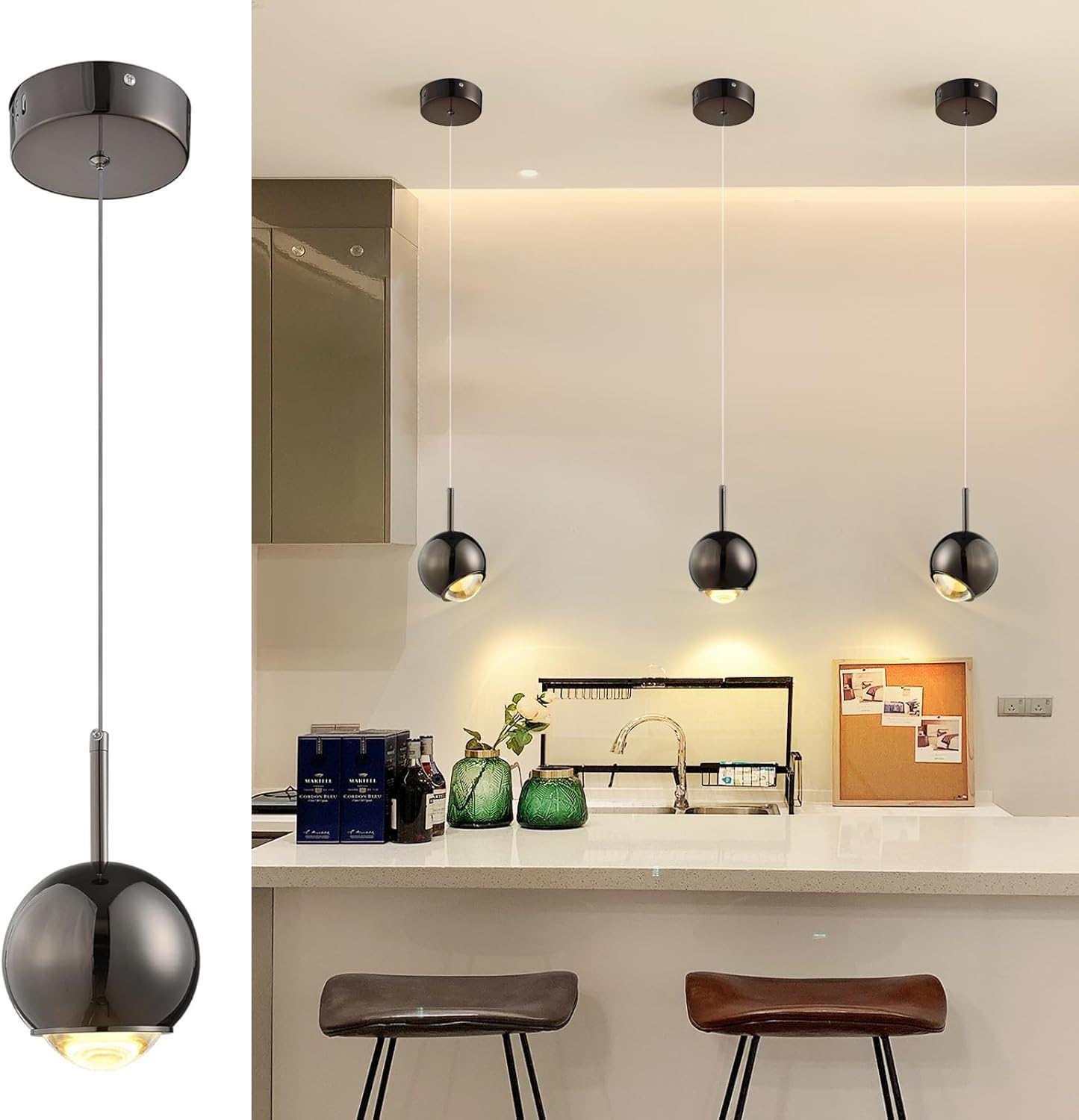 Jaycomey Modern Chandelier Light Fixtures Dimmable LED Pendant Light with Remote Control Acrylic Wave Chandeliers for Dining Rooms Bedroom Kitchen Restaurant 3000K-6000K 24W Black