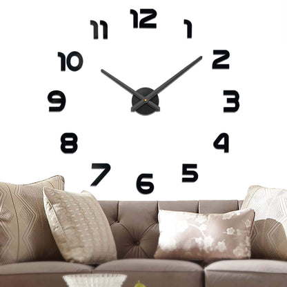 Vangold Mute DIY Frameless Large Wall Clock 3D Mirror Sticker Metal Watches for Home Office Decorations (Black Gold)