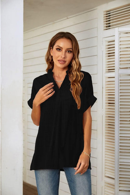 Women's Summer Casual Split V Neckline Chiffon Blouses Loose Office Business Work Blouse