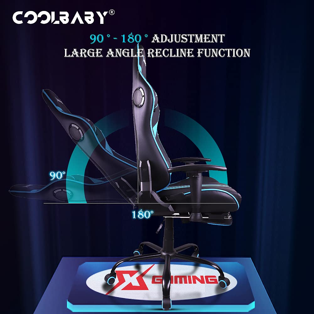 COOLBABY Gaming Chair LED Light Racing Chair,Ergonomic Office Massage Chair,Lumbar Support and Adjustable Back Bench,Bluetooth Speaker…