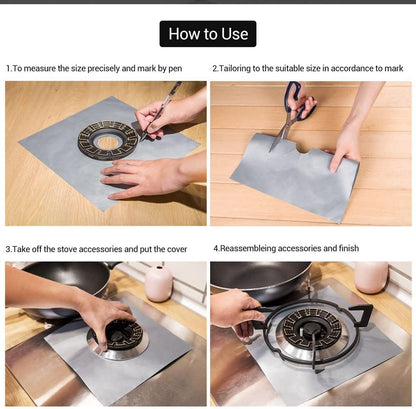 ORiTi Stove Burner Covers 8pcs Gas Stove Protectors Silver Double Thickness, Reusable, Non-Stick, Fast Clean Gas Stove Burner Liners for Kitchen/Cooking. Size 27x27cm BPA Free