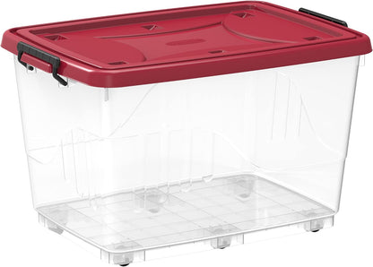 Cosmoplast 55L Clear Plastic Storage Box with Wheels & Lockable Lid Set of 6