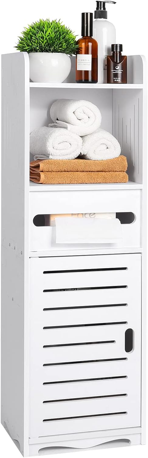 FACOKOLA Bathroom Floor Cabinet Freestanding Double Door 3-Tier Side Storage Organizer Cabinet Cupboard, Multipurpose Cabinet for Home Office,9.45 * 8.66 * 31.45", White…