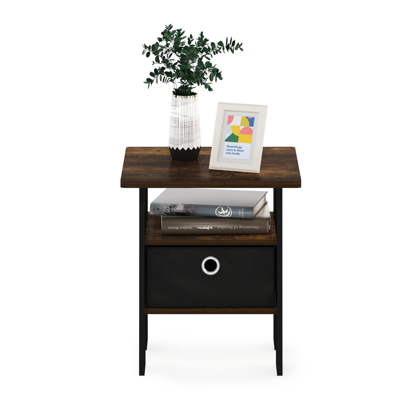 Furinno Andrey Set Of 2 End Table / Side Night Stand Bedside With Bin Drawer, Espresso