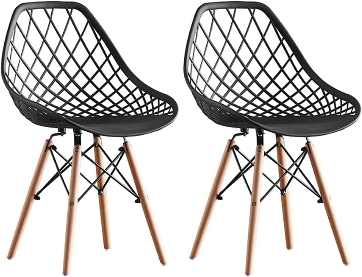 Dining Chair,Newest Style Modern Plastic Chair,Shell Room Chair with Lattice Back and Wooden Dowel Eiffel Legs,for for Kitchen Bedroom Living Room (Black,four chairs)