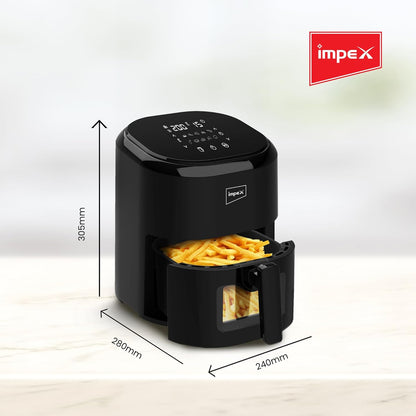 Impex AF 4307 Air Fryer With Adjustable Temperature Control, Overheating Protection 4.5 L 1200W Black