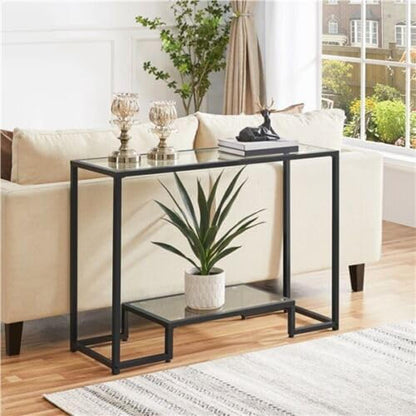 JOHN'SDECOR Console Table Pre Assembled Glass Shelves with Metal Frame Entrance Console Table Sofa Side Table Hallway Console Table Modern Entryway Console Table (Small 55 x 20 x 70 Cm)