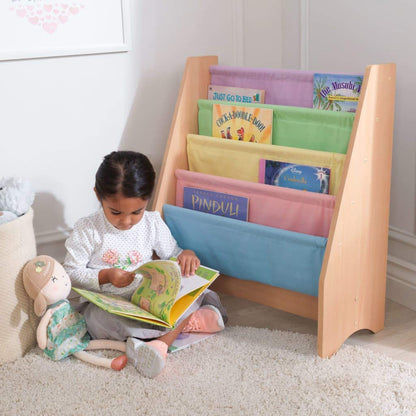 KidKraft 14221 Kids Sling Wooden Bookshelf, Children's Bedroom Furniture, Bookcase Display and Storage Rack, Natural Colours