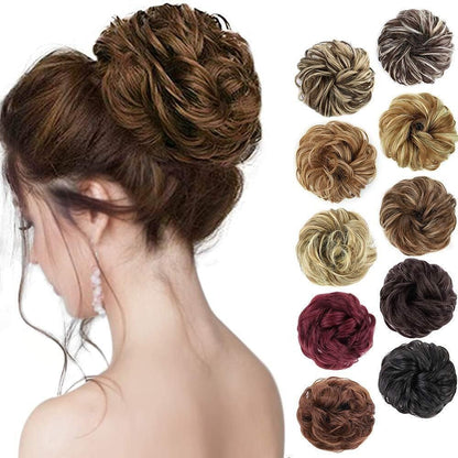 MORICA 1PCS Messy Hair Bun Hair Scrunchies Extension Curly Wavy Messy Synthetic Chignon for Women (12AH613(Light Golden Brown & Lightest Blonde))