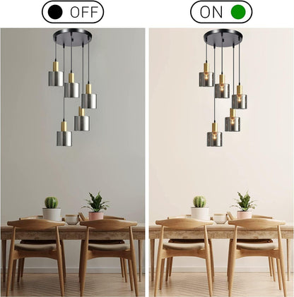 HUA QIANG WANG 3-Light Smoke Gray Glass Pendant Light,Modern Glass Hanging Light Chandelier for Living Room Dining Room Bedroom Kitchen Island