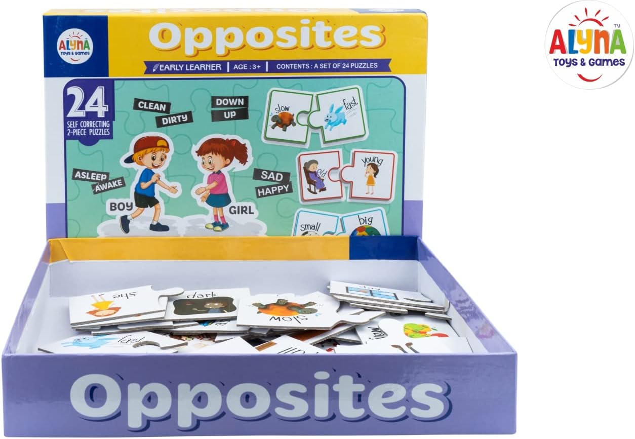 Opposites Puzzle 24 Pairs with Images fo Preschool Learning and Gift for Kids | Self Correcting Puzzle Set | Match it |Educational Puzzle