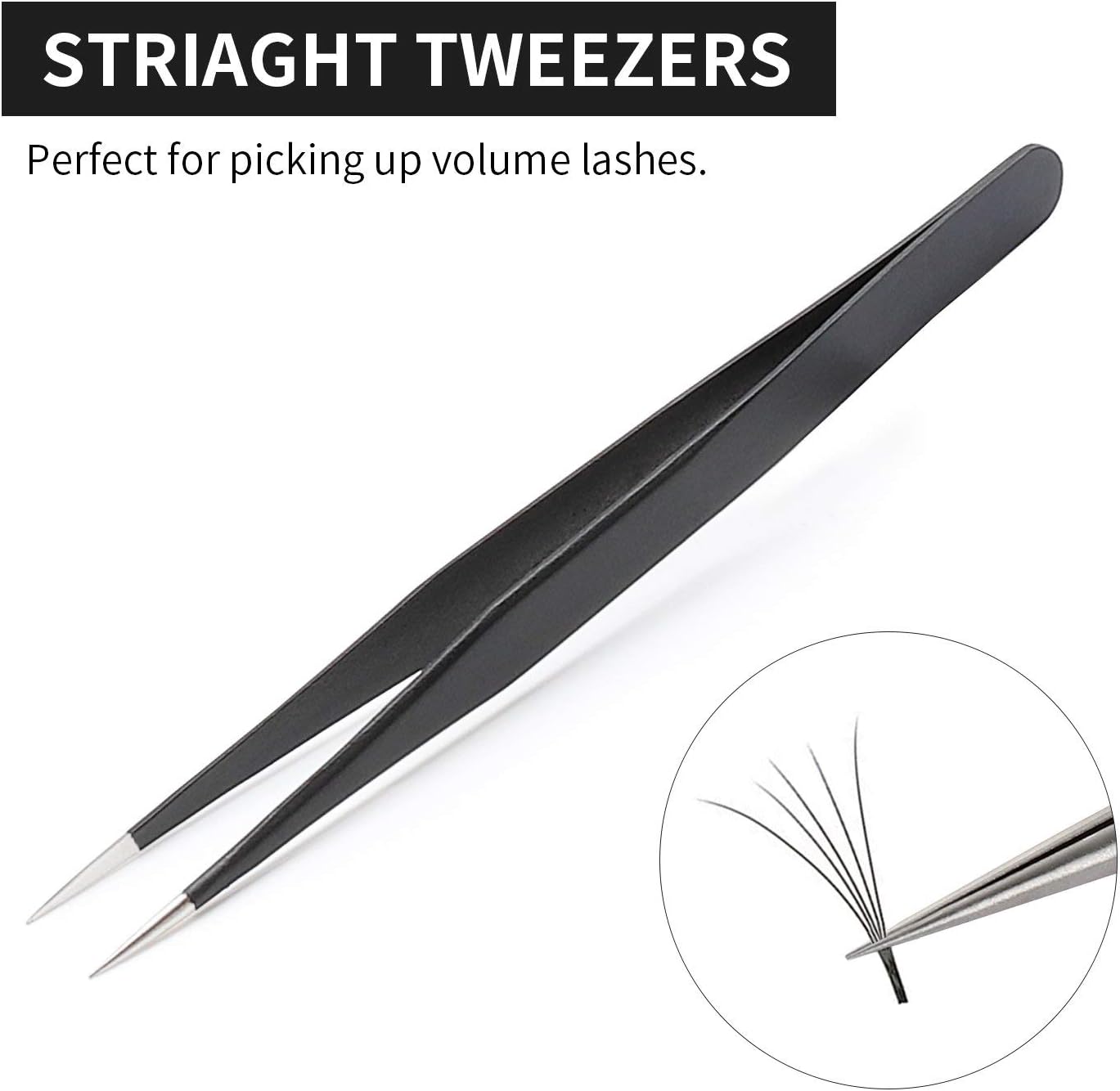 Professional Tweezers for Eyelash Extension - Straight and Curved Pointed Tweezers - Stainless Steel Precision Tweezers set - 2 Pcs - Black