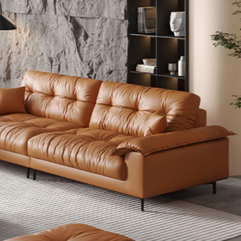 Poppins HOME Luxurious Tan Leather Sofa Set with Chaise Lounge, (2Seater+1+Ottoman)