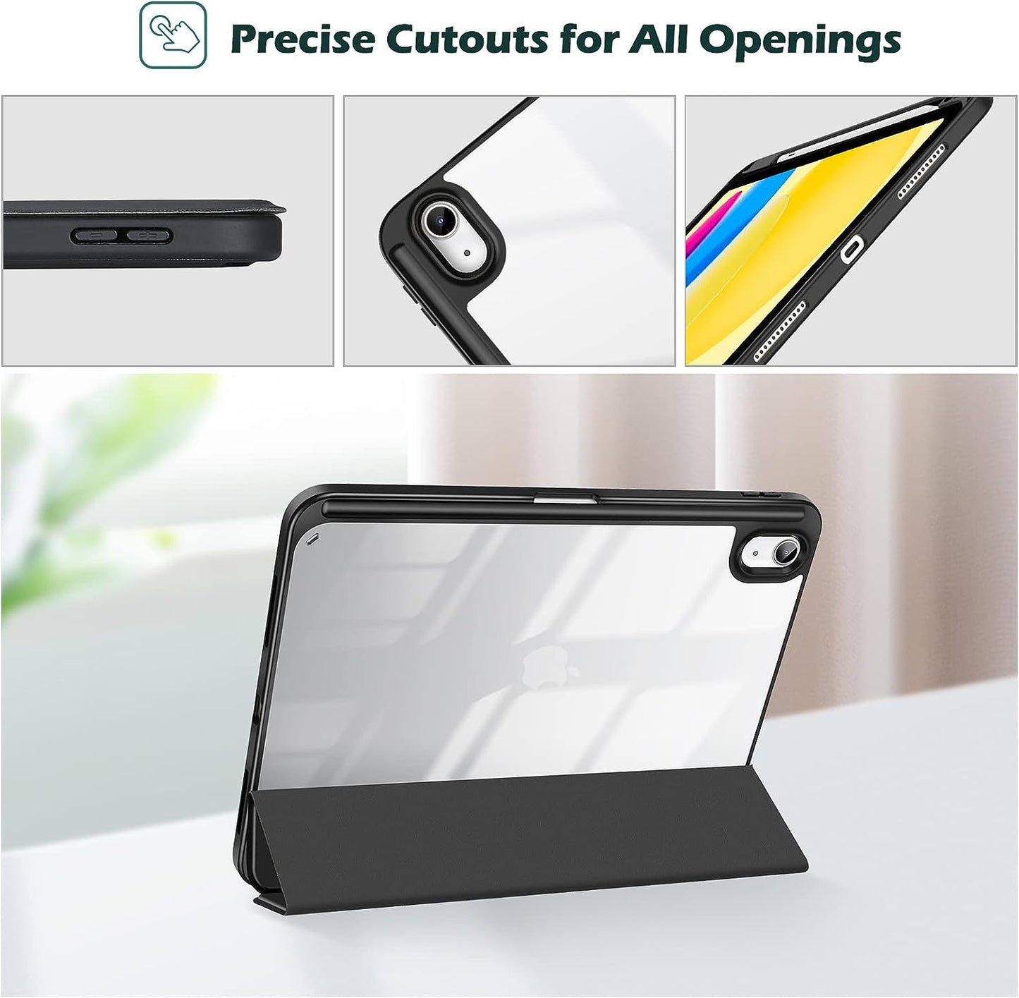 ProCase for iPad 10th Gen Case with Pencil Holder 2022 iPad 10.9 Inch Case, Clear Transparent Back Shell Trifold Protective Cases Shockproof Cover for 2022 iPad 10th Gen A2696 A2757 A2777 -Navy