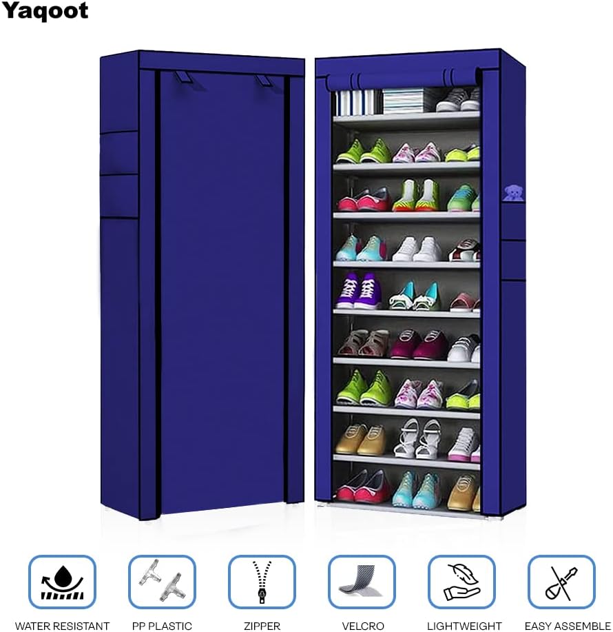 YAQOOT™ 10 Tiers Shoe Rack Storage Box for 27 Pairs, Foldable Shoe Rack, Foldable Shoes Organizer Cover, Shoe Cover Rack, Portable Shoe Storage Cabinet 158cm X 60cm X 30cm