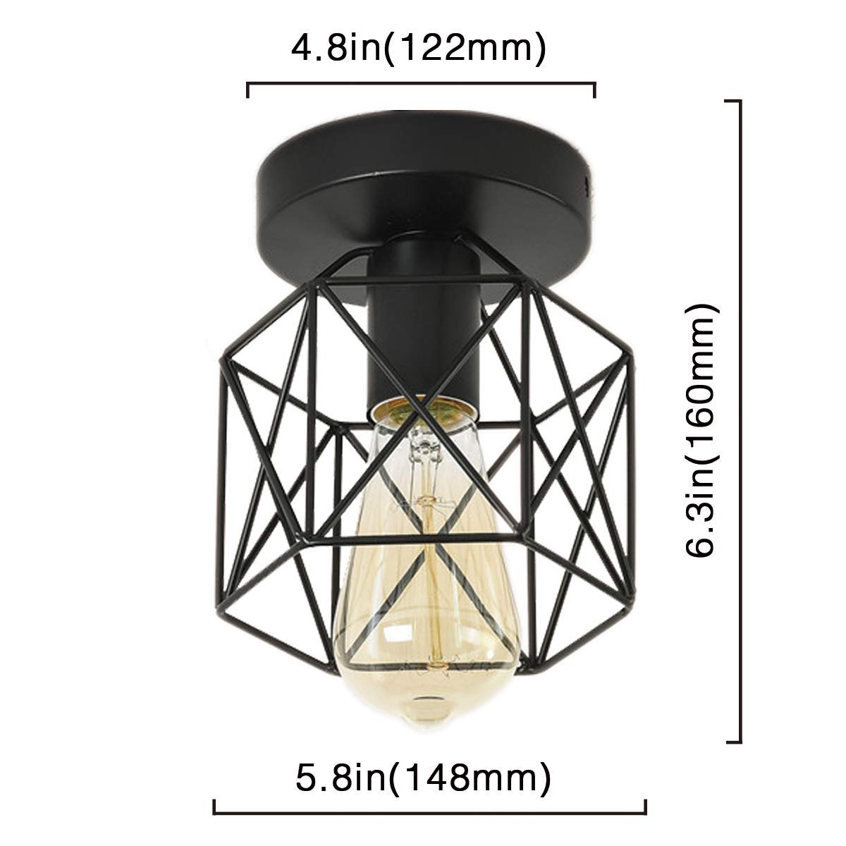 Qcyuui Gold Retro Metal Cage Industrial Vintage Ceiling Lights, Semi-Flush Mount Ceiling Lighting Fixture for Hallway, Dining Room, Bedroom, Balcony, Kitchen, Farmhouse Indoor Lighting, 2 Pack