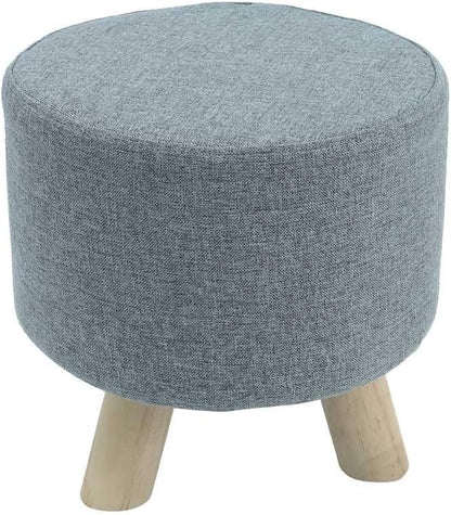 YAHOME Soft Round Ottoman Footrest Stool, Pouf Footstool Ottoman with Non-Skid Wooden Legs for Living Room, Bedroom, Kids Room with Padded Seat (Grey)